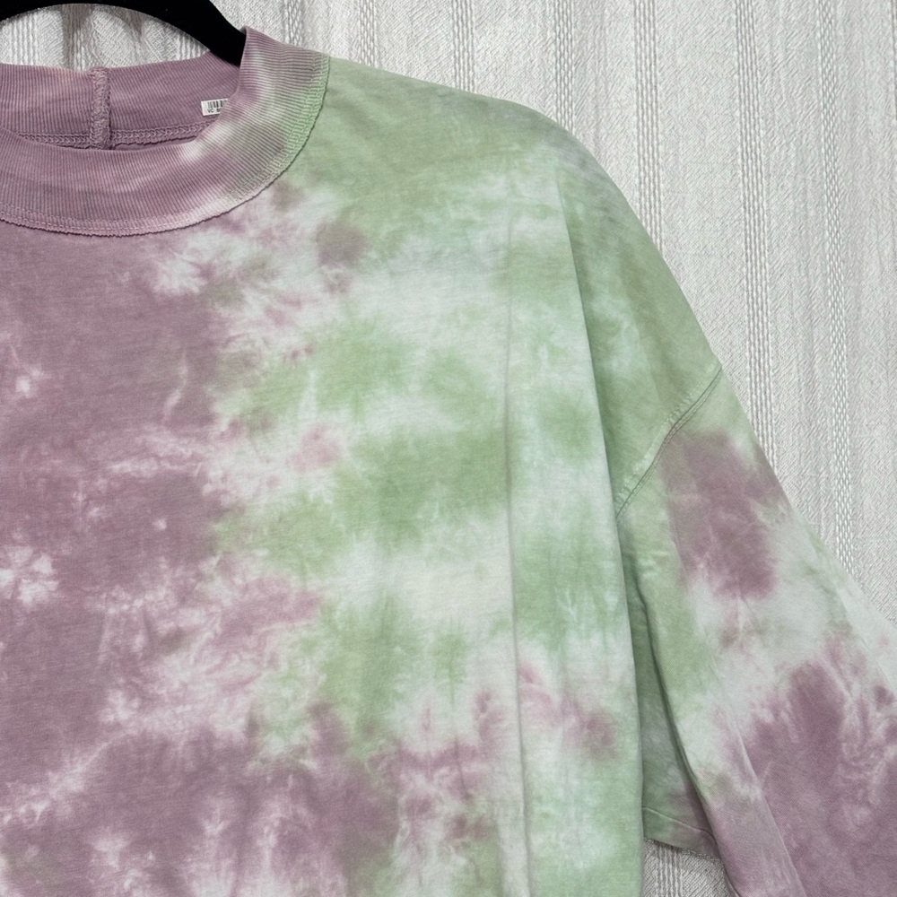 We The Free People Be Free Tie Dye Tee Green Purple Long Sleeve Top Boho M - Picture 9 of 12